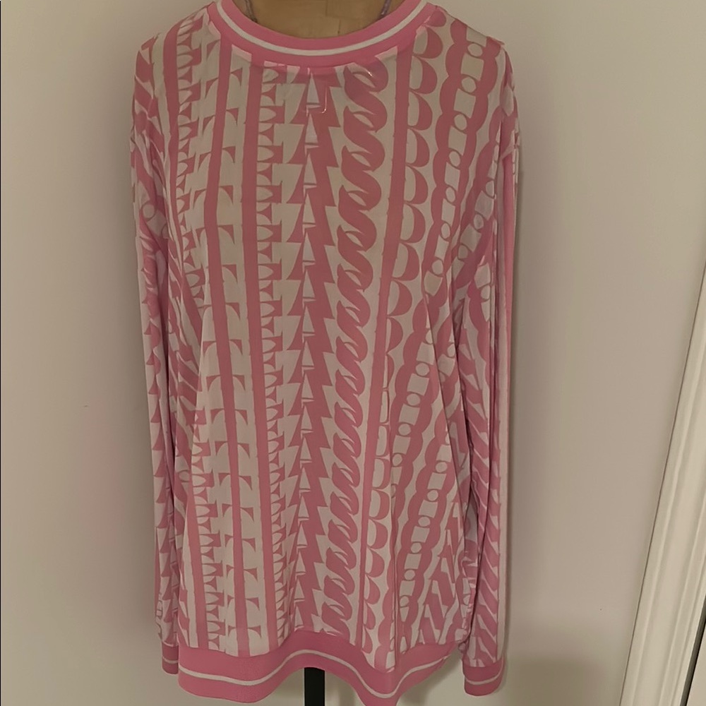 Free People Repeat Mesh Pink and White Patterned Long Sleeve Top